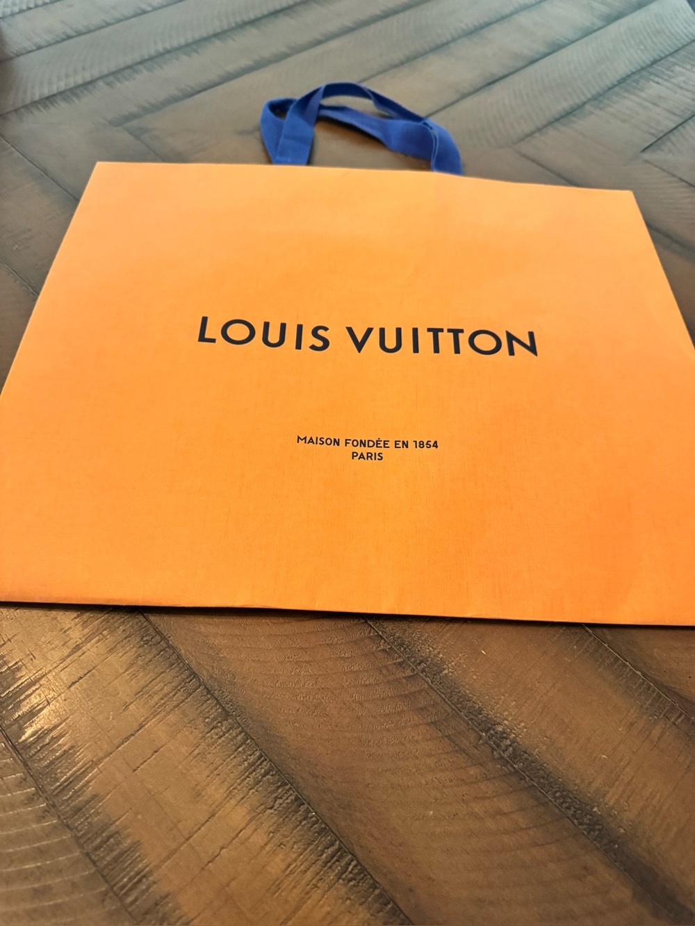 Louis Vuitton Orange Tote with Blue Handles
